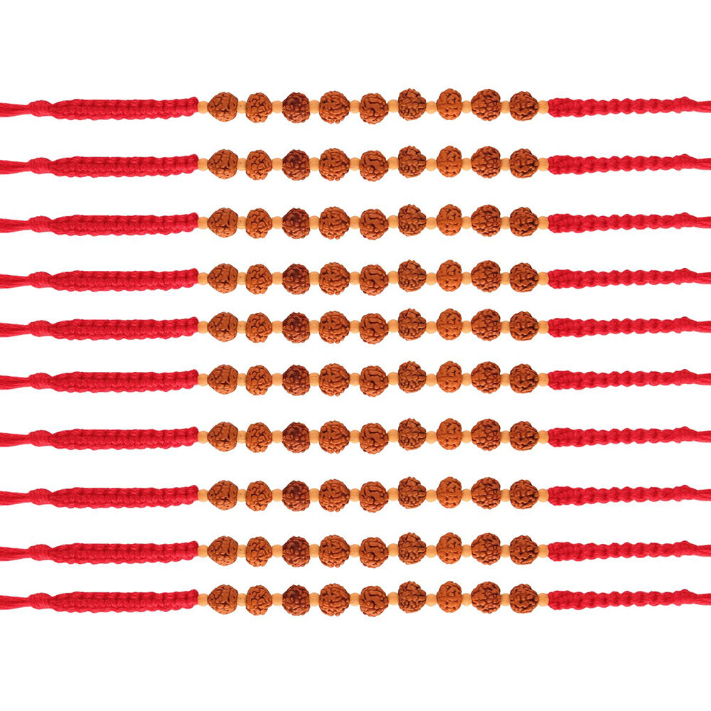 Etnico Ethnic Rudraksha Rakhi Bracelet for Men/Brother/ (R722-10) (Pack of 10 Pcs)