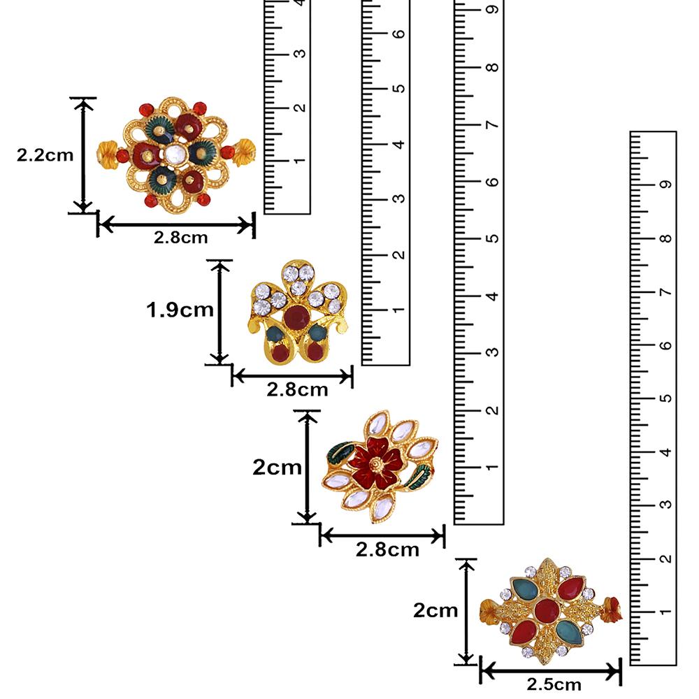 Mahi Combo of 4 Designer Multicolor Crystals Rakhi's for Brother (RCO1105255G)