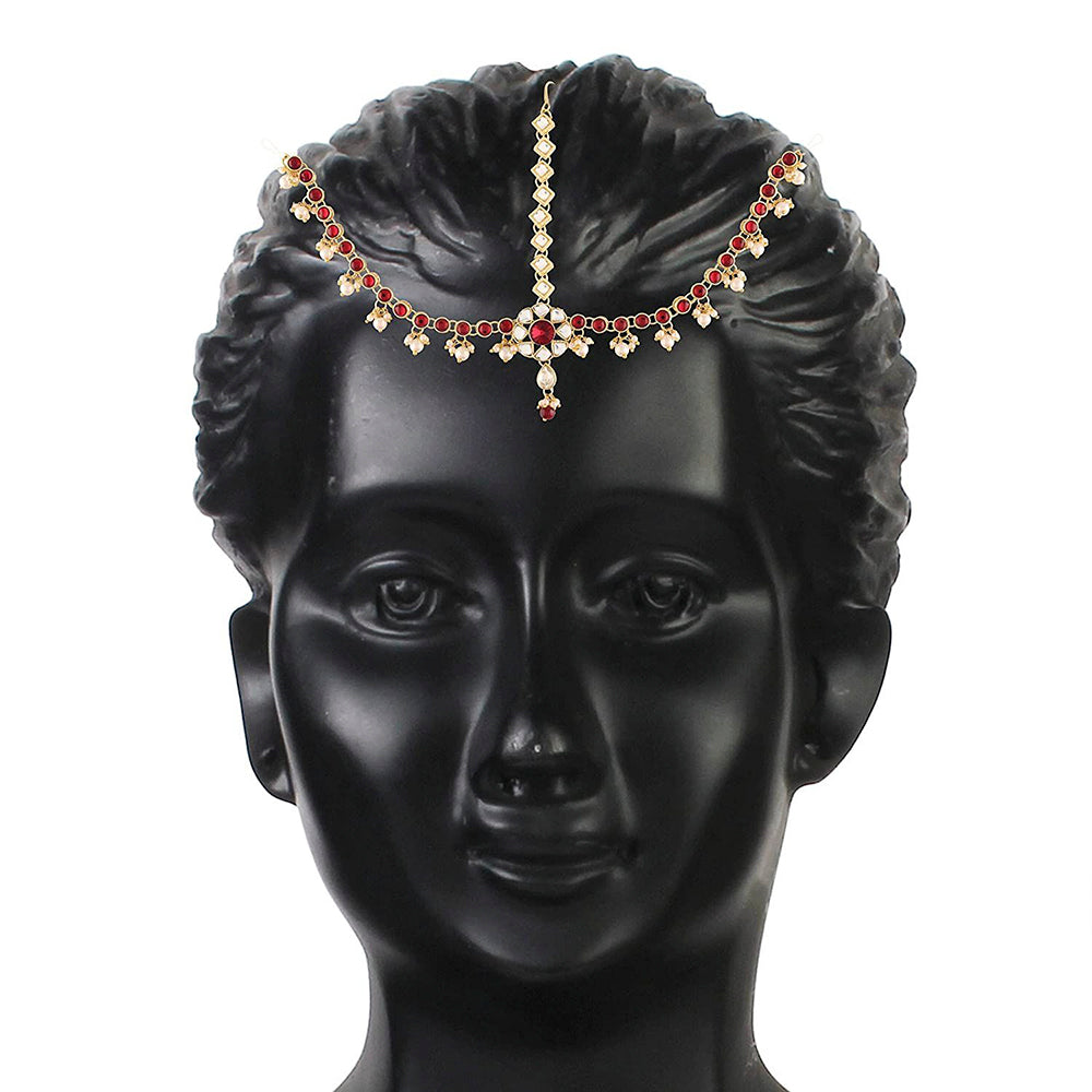Etnico 18K Gold Plated Kundan Studded Bridal Matha Patti/Maang Tikka for Women (T2056M)