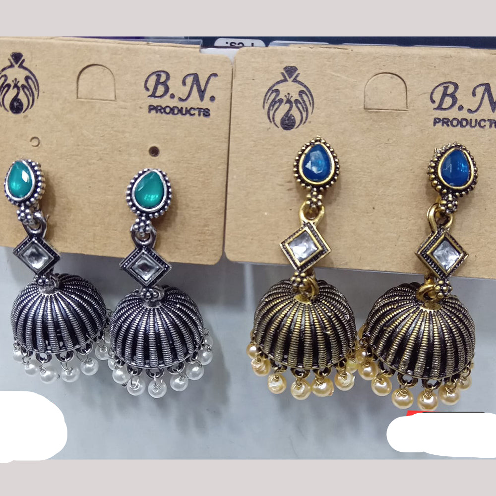 Tip Top Jewellers Royal Pota Stone And Pearl Designer Jhumki Earrings (Assorted Color)  (Pack of 12)