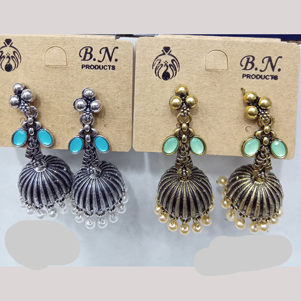 Tip Top Jewellers Royal Pota Stone And Pearl Designer Jhumki Earrings (Assorted Color)  (Pack of 12)