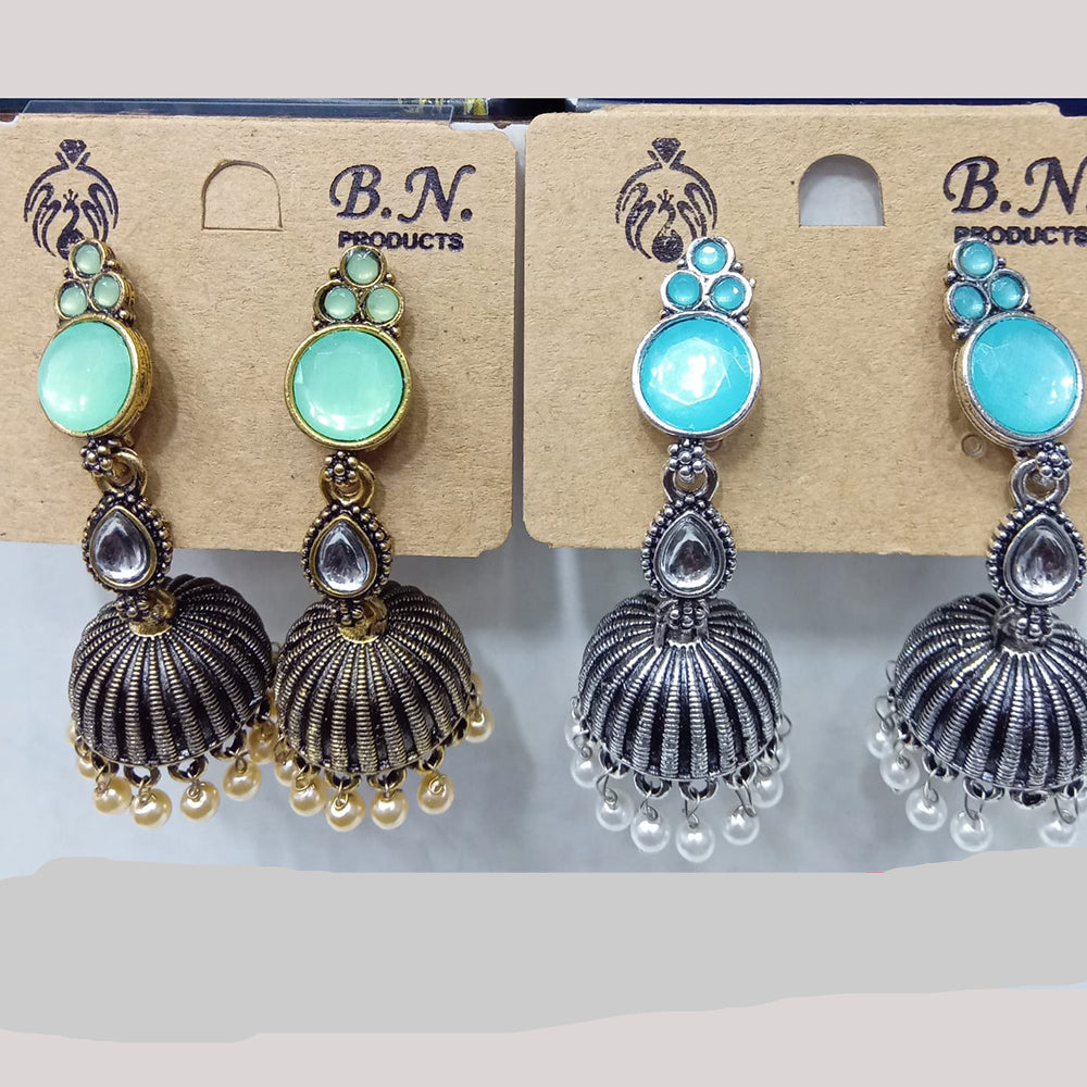 Tip Top Jewellers Royal Pota Stone And Pearl Designer Jhumki Earrings (Assorted Color)  (Pack of 12)