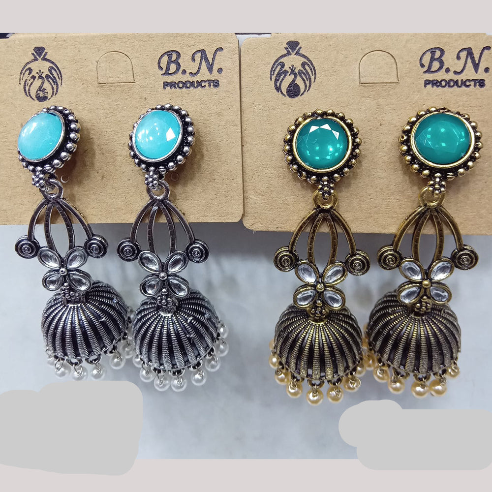 Tip Top Jewellers Royal Pota Stone And Pearl Designer Jhumki Earrings (Assorted Color)  (Pack of 12)