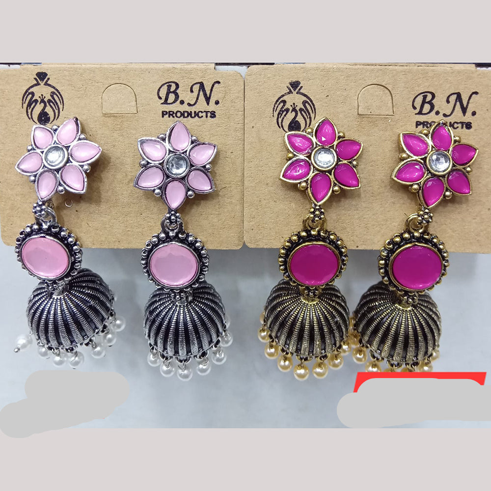 Tip Top Jewellers Royal Pota Stone And Pearl Designer Jhumki Earrings (Assorted Color)  (Pack of 12)