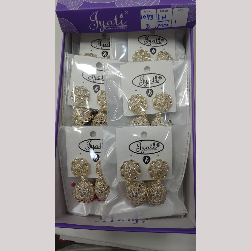 Tip Top Jewellers Stunning Kundan Stone And Pearl Jhumki Earrings (Pack of 12)