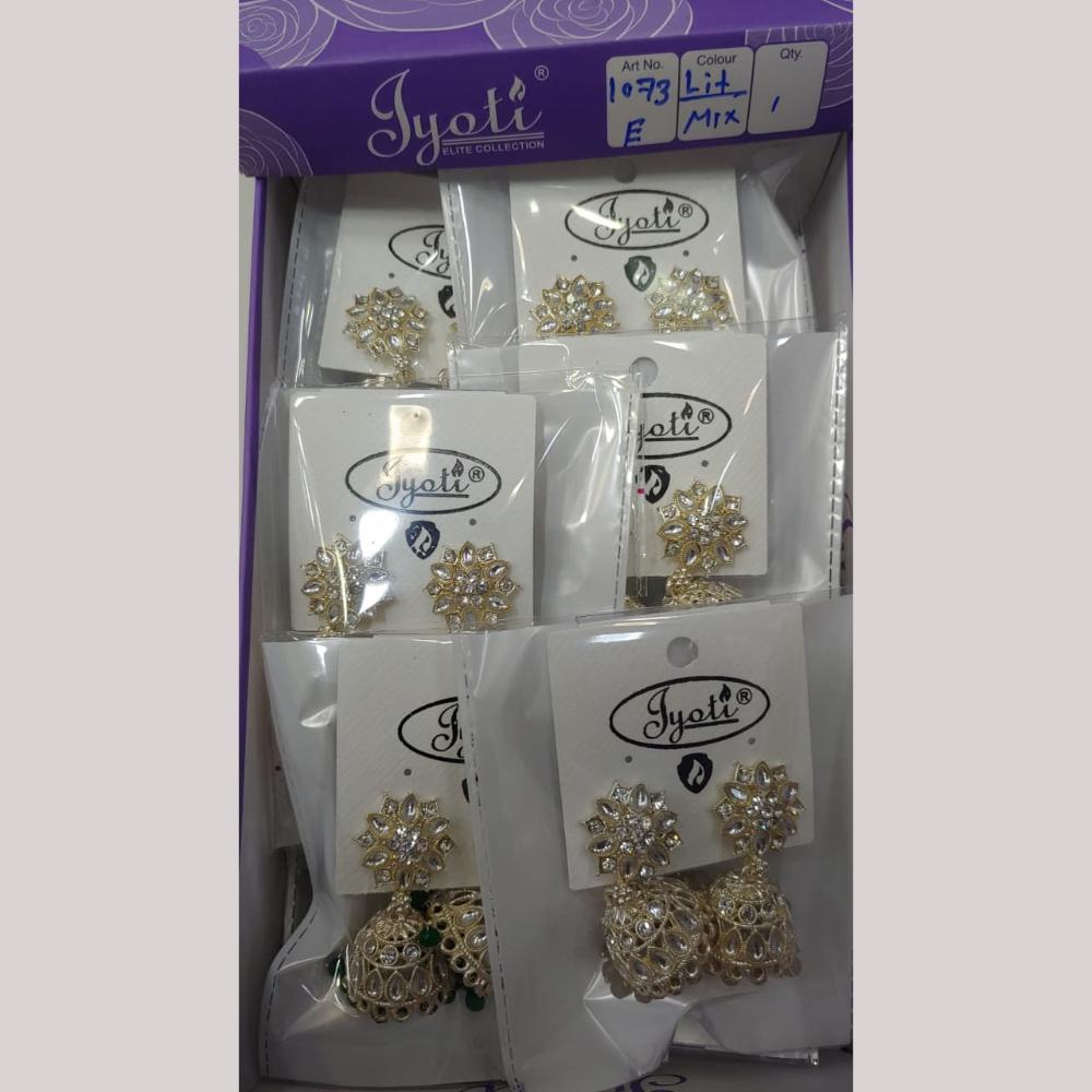 Tip Top Jewellers Stunning Kundan Stone And Pearl Jhumki Earrings (Pack of 12)