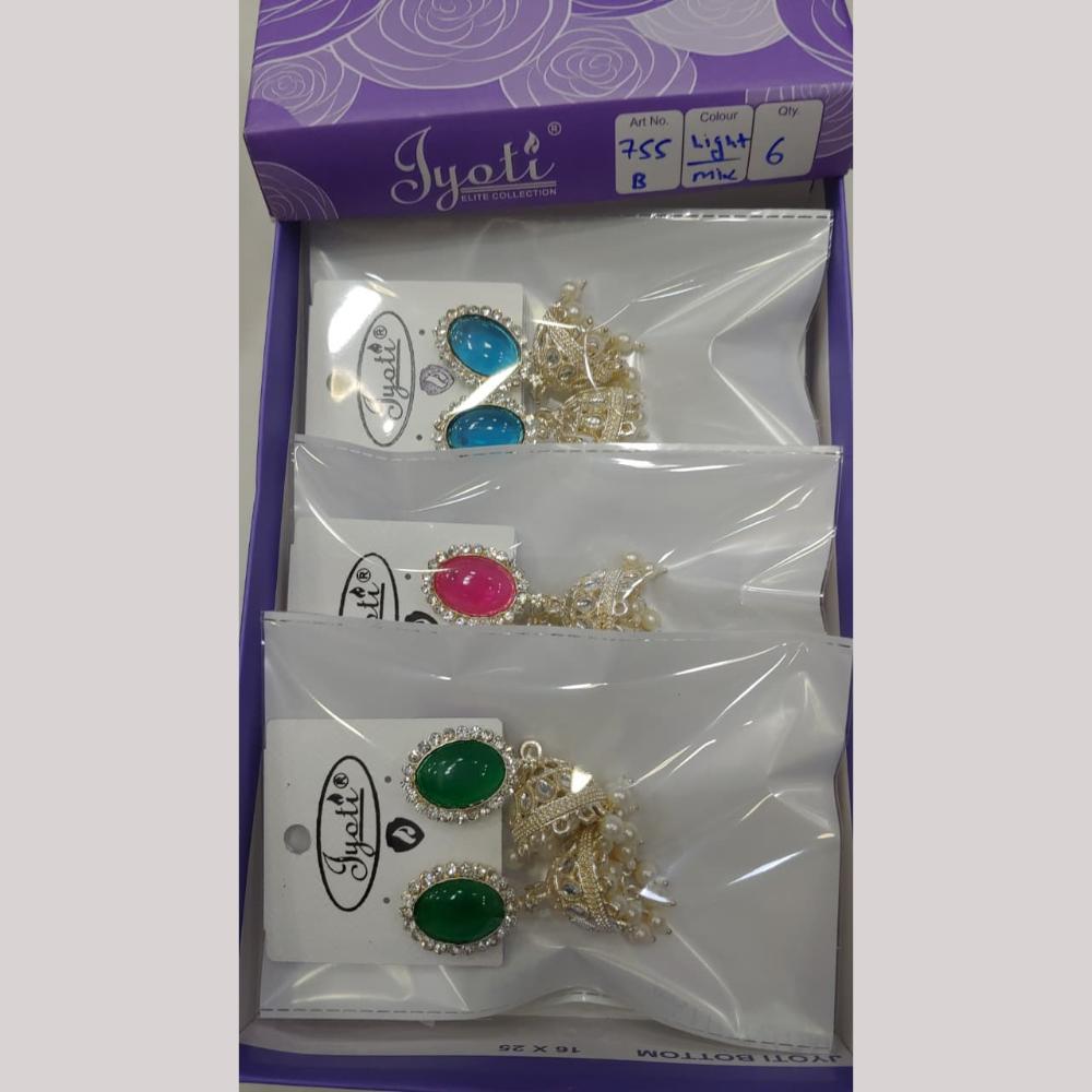 Tip Top Jewellers Stunning Kundan Stone And Pearl Jhumki Earrings (Pack of 12)