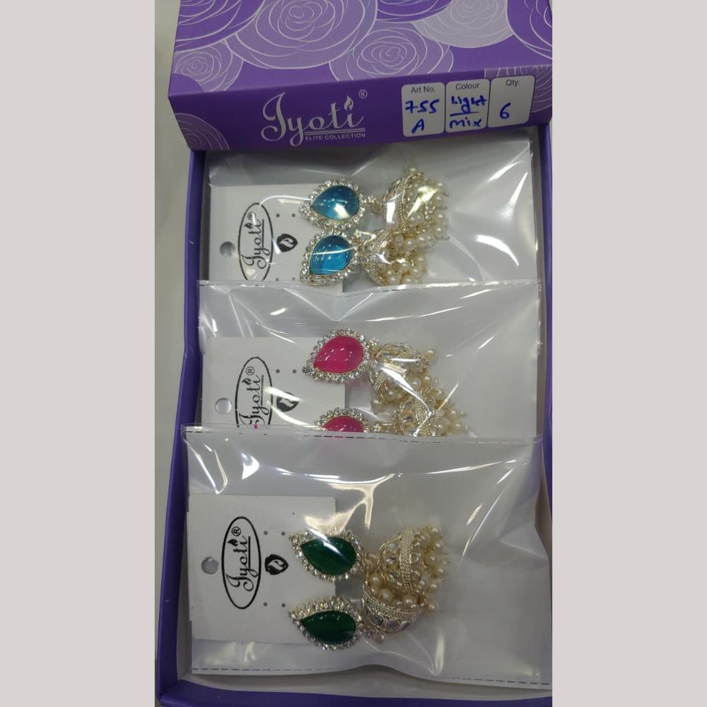 Tip Top Jewellers Stunning Kundan Stone And Pearl Jhumki Earrings (Pack of 12)
