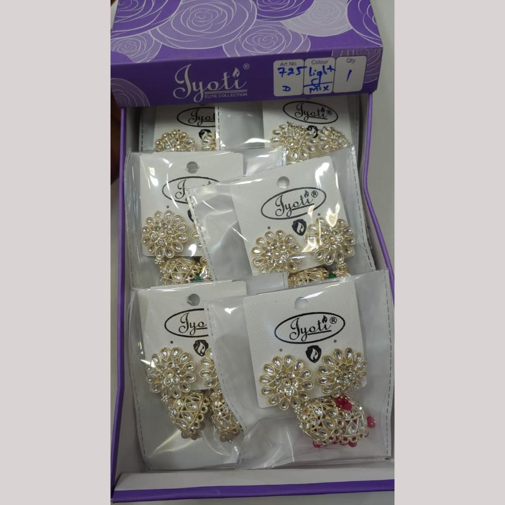 Tip Top Jewellers Stunning Kundan Stone And Pearl Jhumki Earrings (Pack of 12)