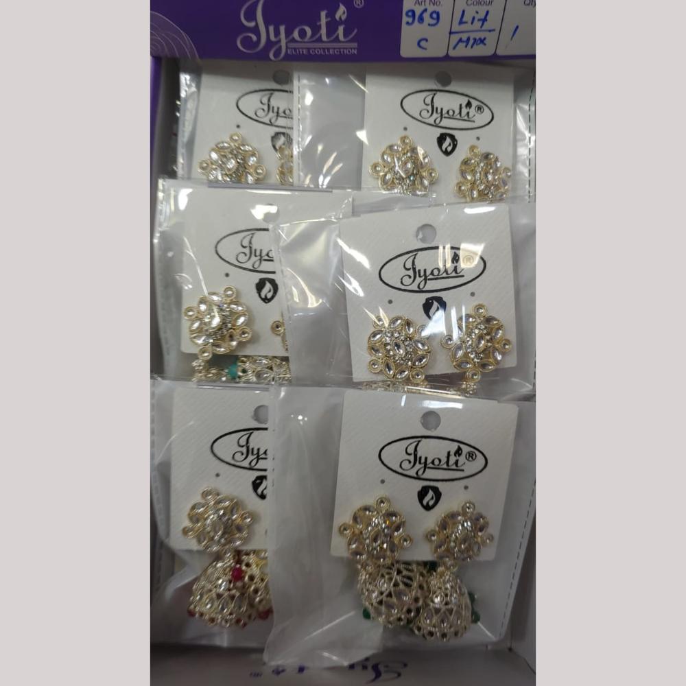 Tip Top Jewellers Stunning Kundan Stone And Pearl Jhumki Earrings (Pack of 12)