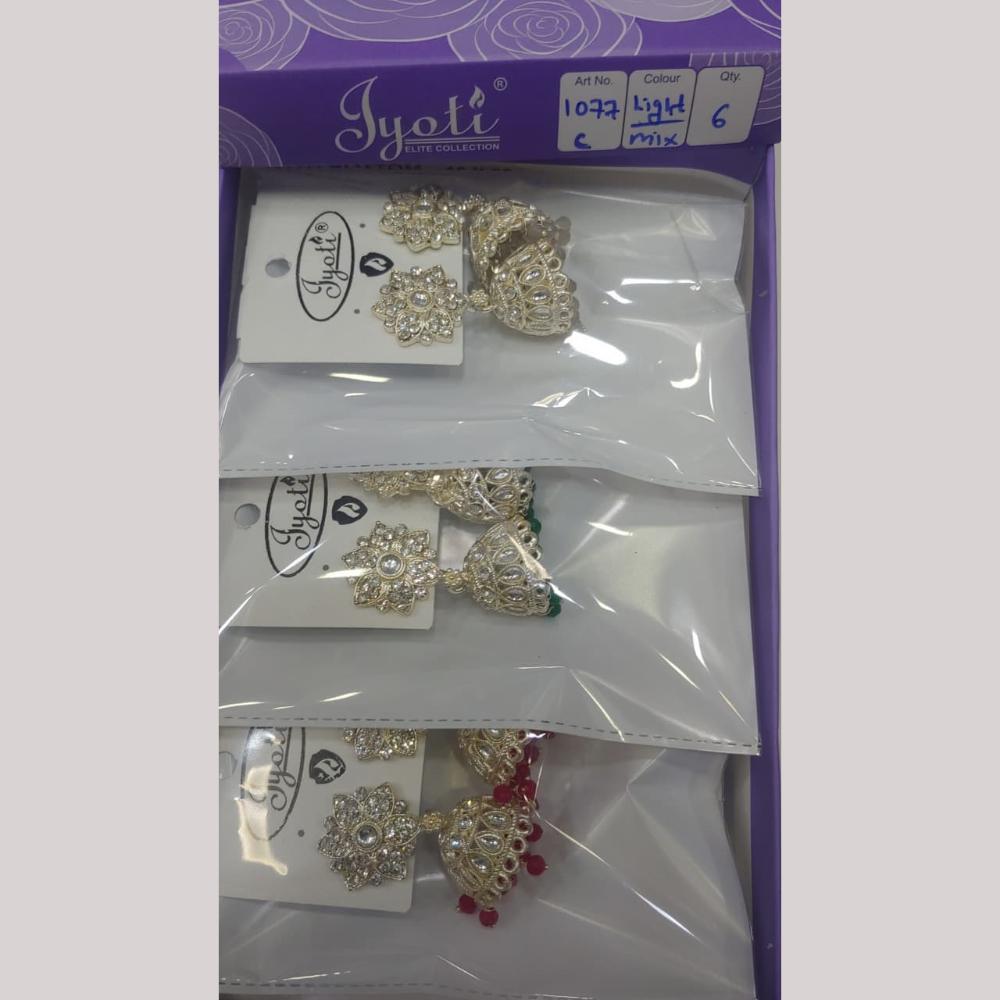 Tip Top Jewellers Stunning Kundan Stone And Pearl Jhumki Earrings (Pack of 12)