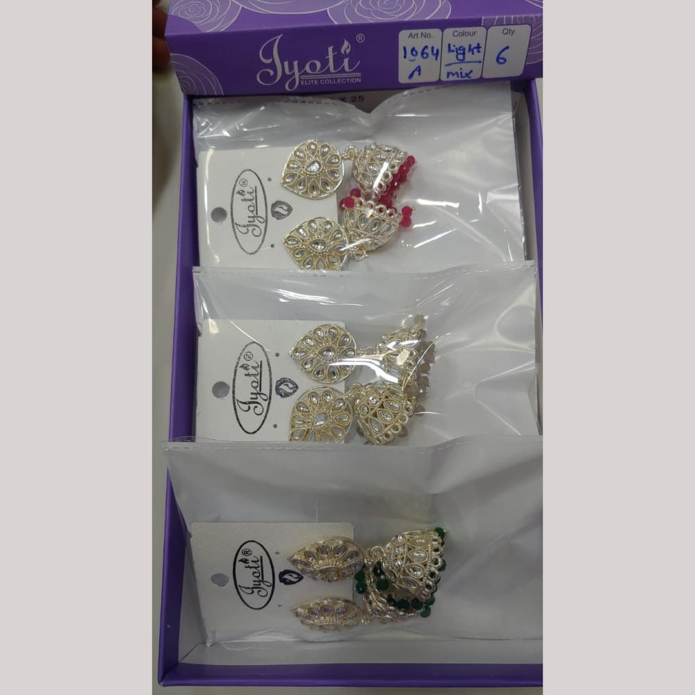 Tip Top Jewellers Stunning Kundan Stone And Pearl Jhumki Earrings (Pack of 12)