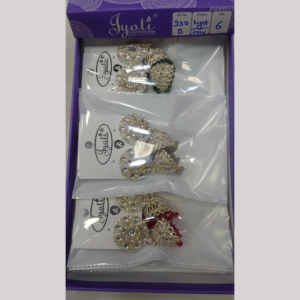 Tip Top Jewellers Stunning Kundan Stone And Pearl Jhumki Earrings (Pack of 12)
