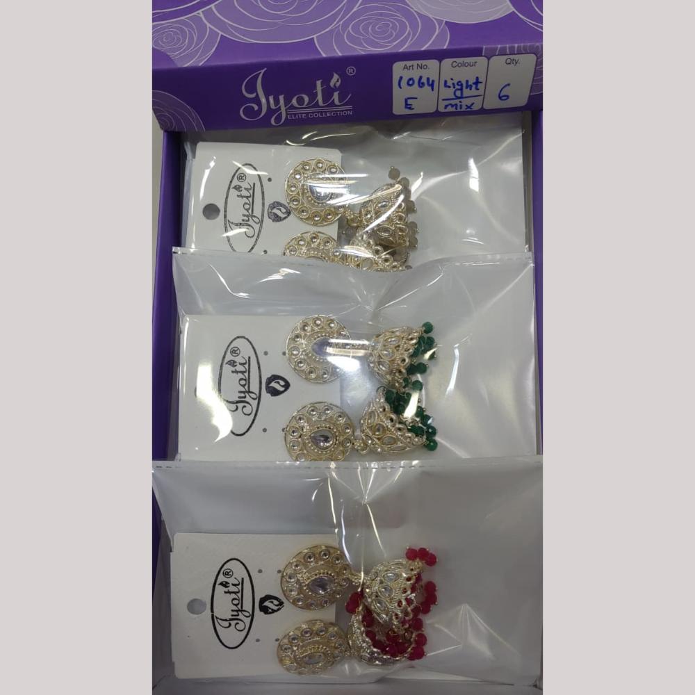 Tip Top Jewellers Stunning Kundan Stone And Pearl Jhumki Earrings (Pack of 12)
