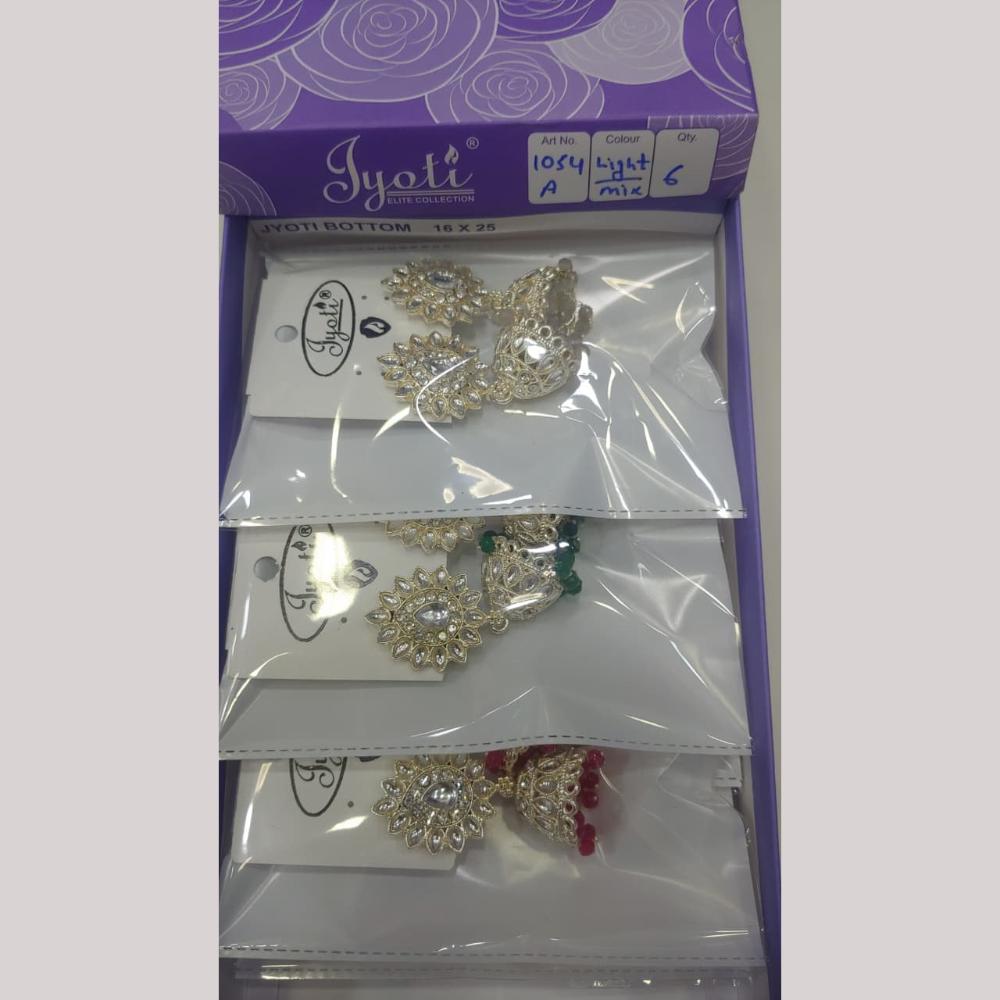 Tip Top Jewellers Stunning Kundan Stone And Pearl Jhumki Earrings (Pack of 12)
