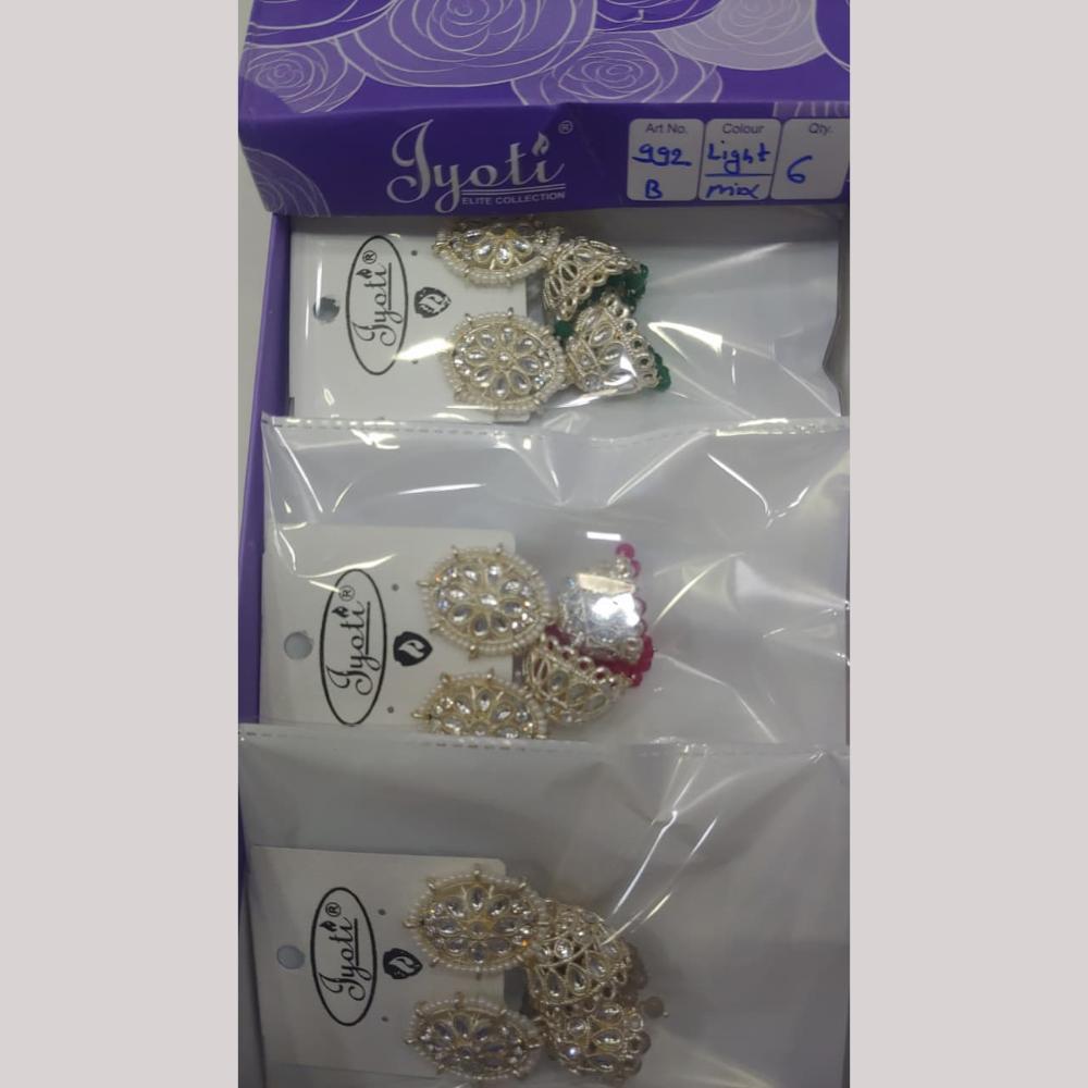 Tip Top Jewellers Stunning Kundan Stone And Pearl Jhumki Earrings (Pack of 12)