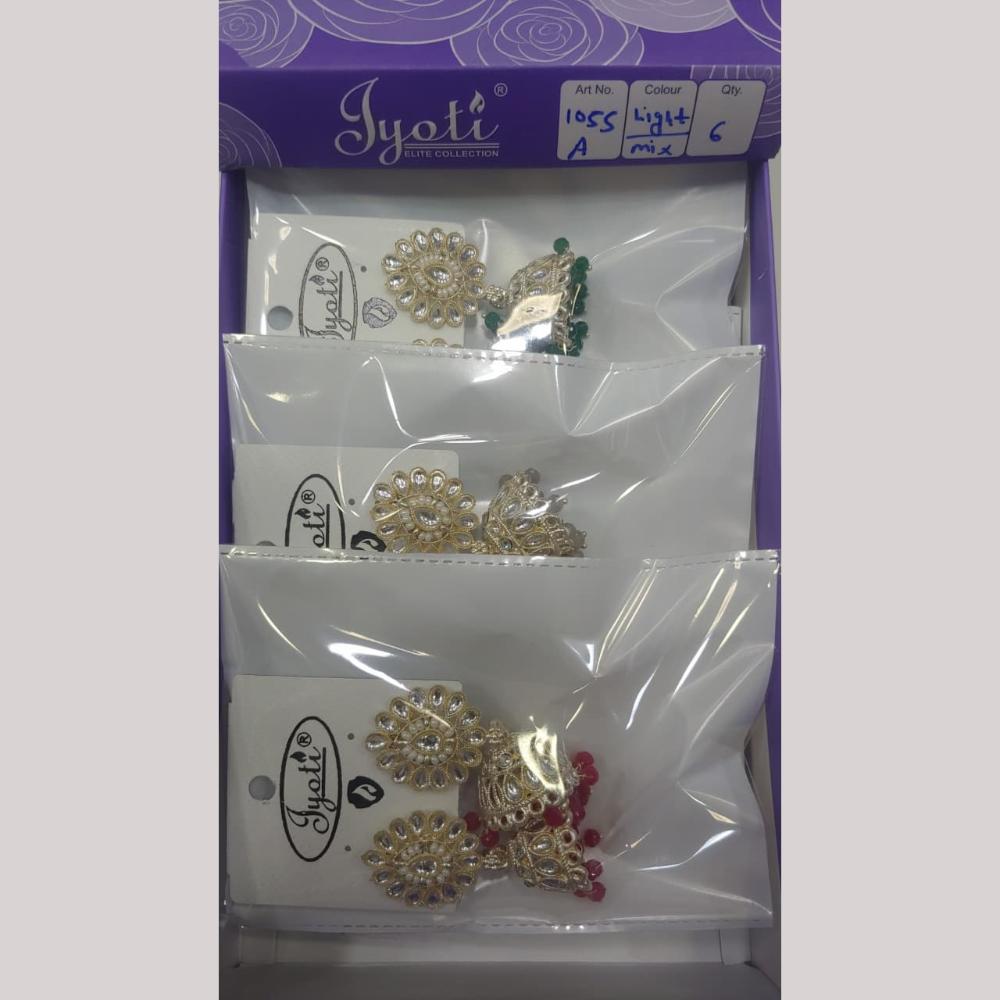 Tip Top Jewellers Stunning Kundan Stone And Pearl Jhumki Earrings (Pack of 12)
