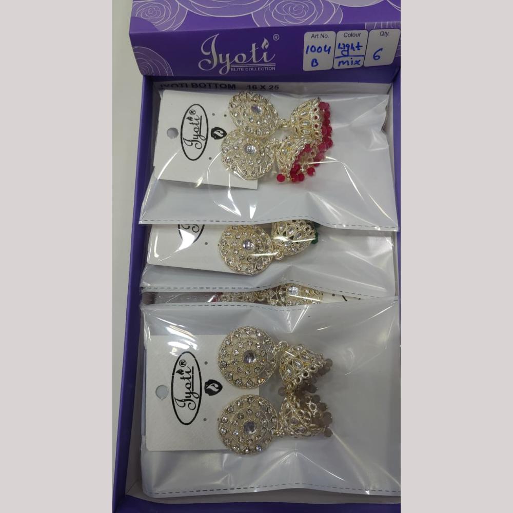 Tip Top Jewellers Stunning Kundan Stone And Pearl Jhumki Earrings (Pack of 12)