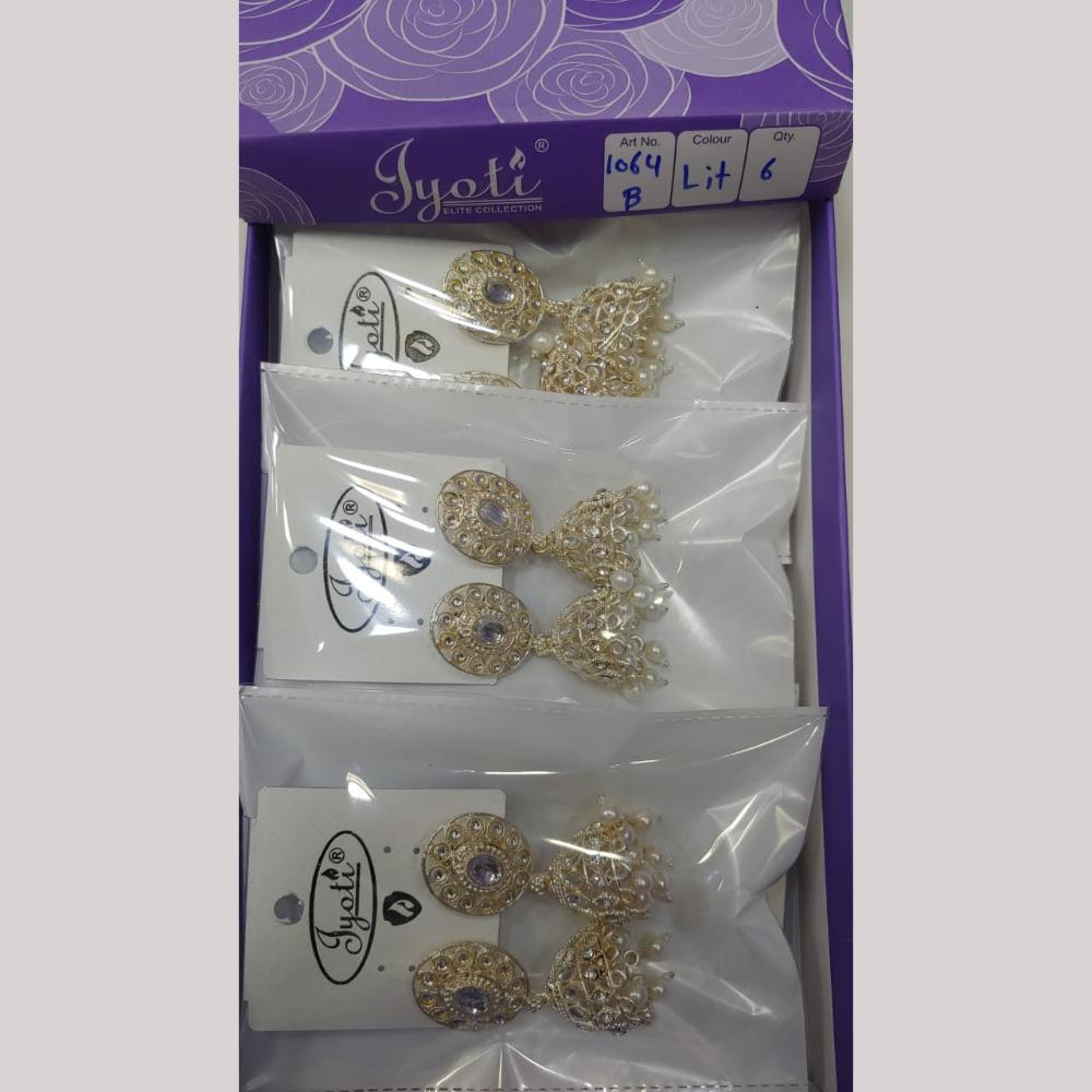 Tip Top Jewellers Stunning Kundan Stone And Pearl Jhumki Earrings (Pack of 6)