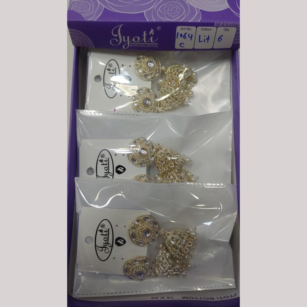 Tip Top Jewellers Stunning Kundan Stone And Pearl Jhumki Earrings (Pack of 6)