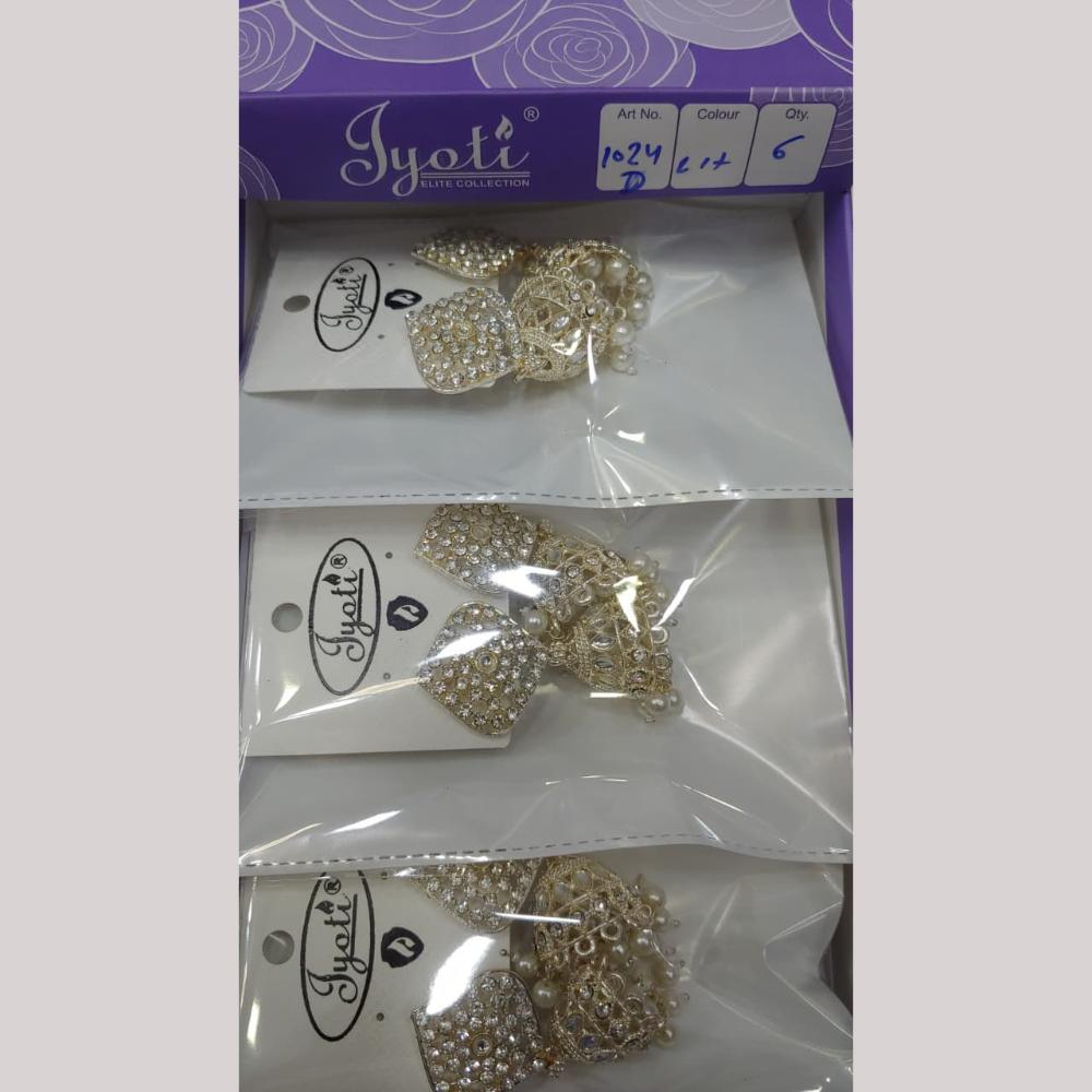 Tip Top Jewellers Stunning Kundan Stone And Pearl Jhumki Earrings (Pack of 6)