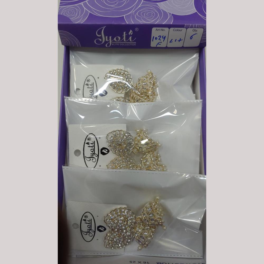 Tip Top Jewellers Stunning Kundan Stone And Pearl Jhumki Earrings (Pack of 6)