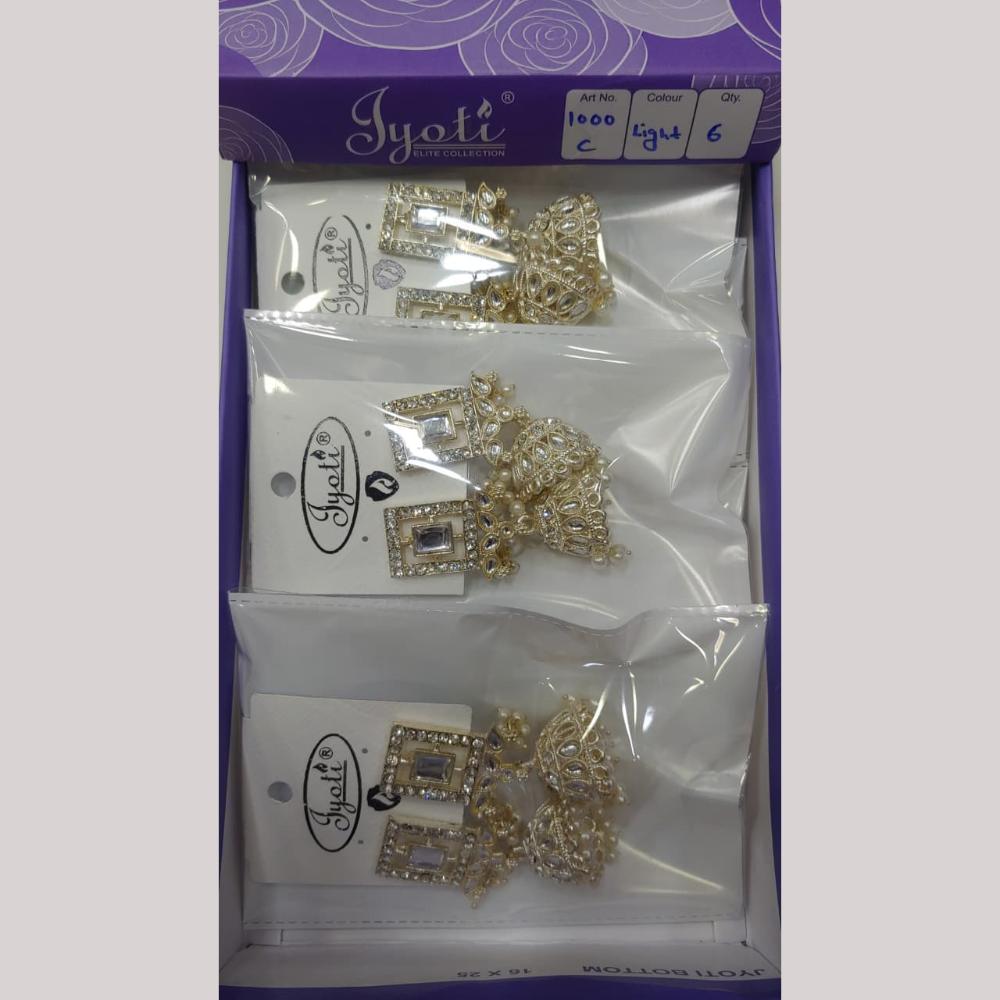 Tip Top Jewellers Stunning Kundan Stone And Pearl Jhumki Earrings (Pack of 6)