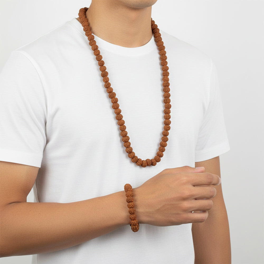Urthn Traditional Rudraksha Mala with Bracelet for Men