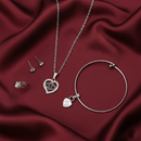 Urthn Silver Plated Heart Chain Pendant Earrings Rings And Bracelet Jewellery Combo Set (Pack Of 6)