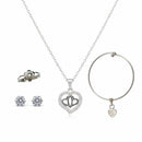 Urthn Silver Plated Heart Chain Pendant Earrings Rings And Bracelet Jewellery Combo Set (Pack Of 6)