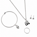 Urthn  Silver Plated Chain Pendant Earrings Rings And Bracelet Jewellery Combo Set (Pack of 6)