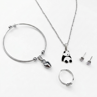 Urthn  Silver Plated Chain Pendant Earrings Rings And Bracelet Jewellery Combo Set (Pack of 6)