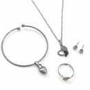 Urthn  Silver Plated Chain Pendant Earrings Rings And Bracelet Jewellery Combo Set (Pack of 6)