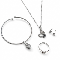 Urthn  Silver Plated Chain Pendant Earrings Rings And Bracelet Jewellery Combo Set (Pack of 6)