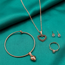 Urthn  Rose Gold Plated Chain Pendant Earrings Rings And Bracelet Jewellery Combo Set