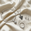 Urthn  Silver Plated Chain Pendant Earrings Rings And Bracelet Jewellery Combo Set