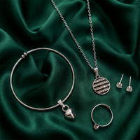 Urthn  Silver Plated Chain Pendant Earrings Rings And Bracelet Jewellery Combo Set