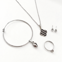 Urthn  Silver Plated Chain Pendant Earrings Rings And Bracelet Jewellery Combo Set (Pack of 6)