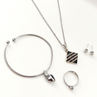 Urthn  Silver Plated Chain Pendant Earrings Rings And Bracelet Jewellery Combo Set (Pack of 6)