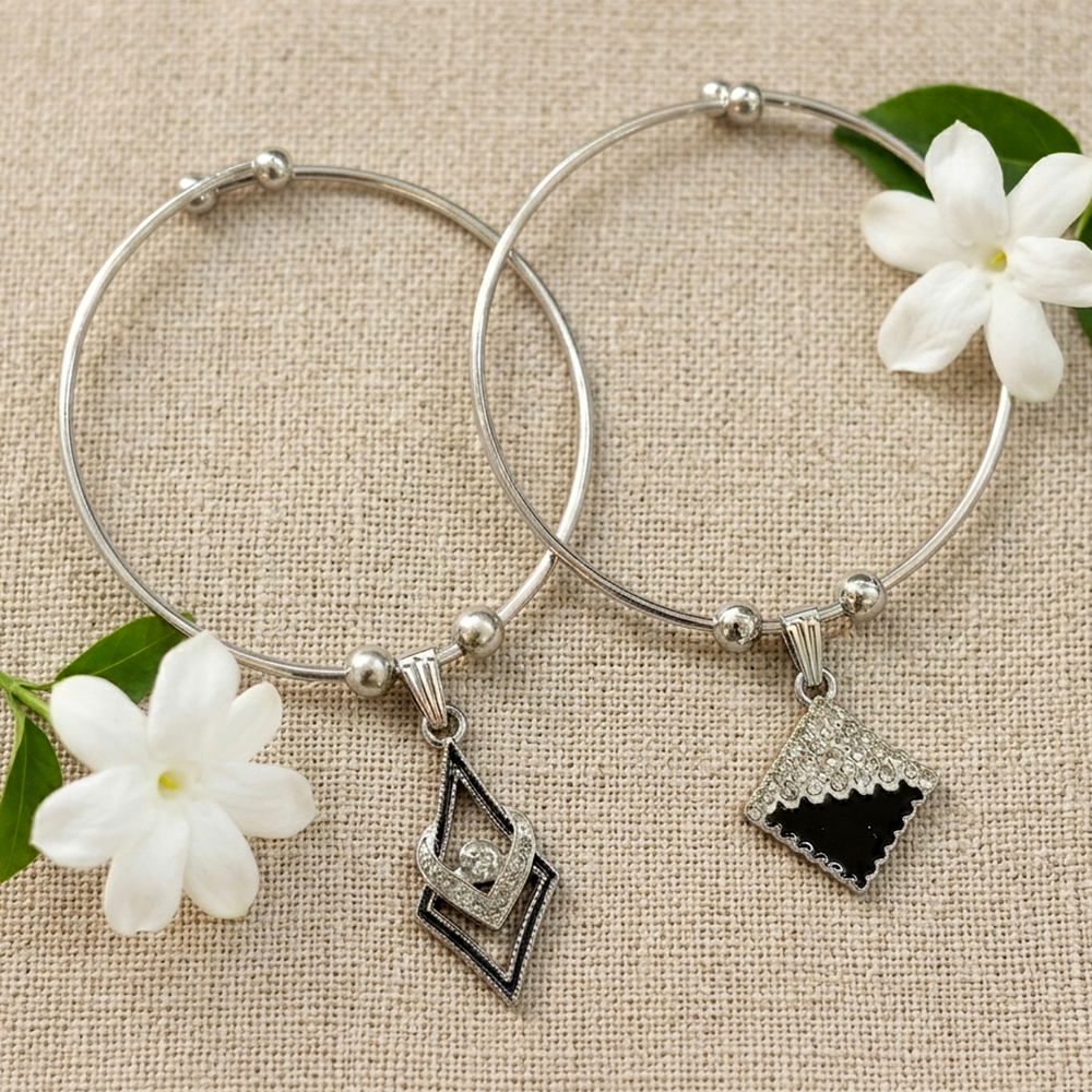 Urthn Silver Plated Elegant Austrian Stone Openable Bracelet For Women & Girls