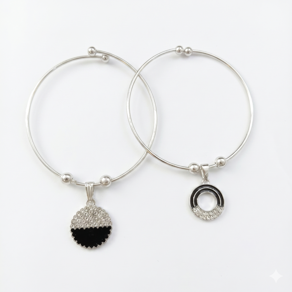 Urthn Silver Plated Elegant Austrian Stone Openable Bracelet For Women & Girls (Set of 6)