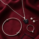 Urthn Silver Plated Chain Pendant Earrings Rings And Bracelet Jewellery Combo Set