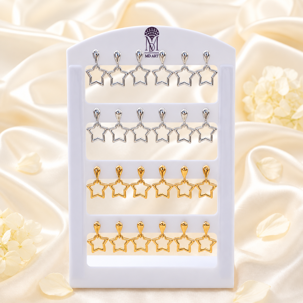 Urthn Gold And Silver Plated Star Shape Dangler Earrings for Women  (Pack of 12)