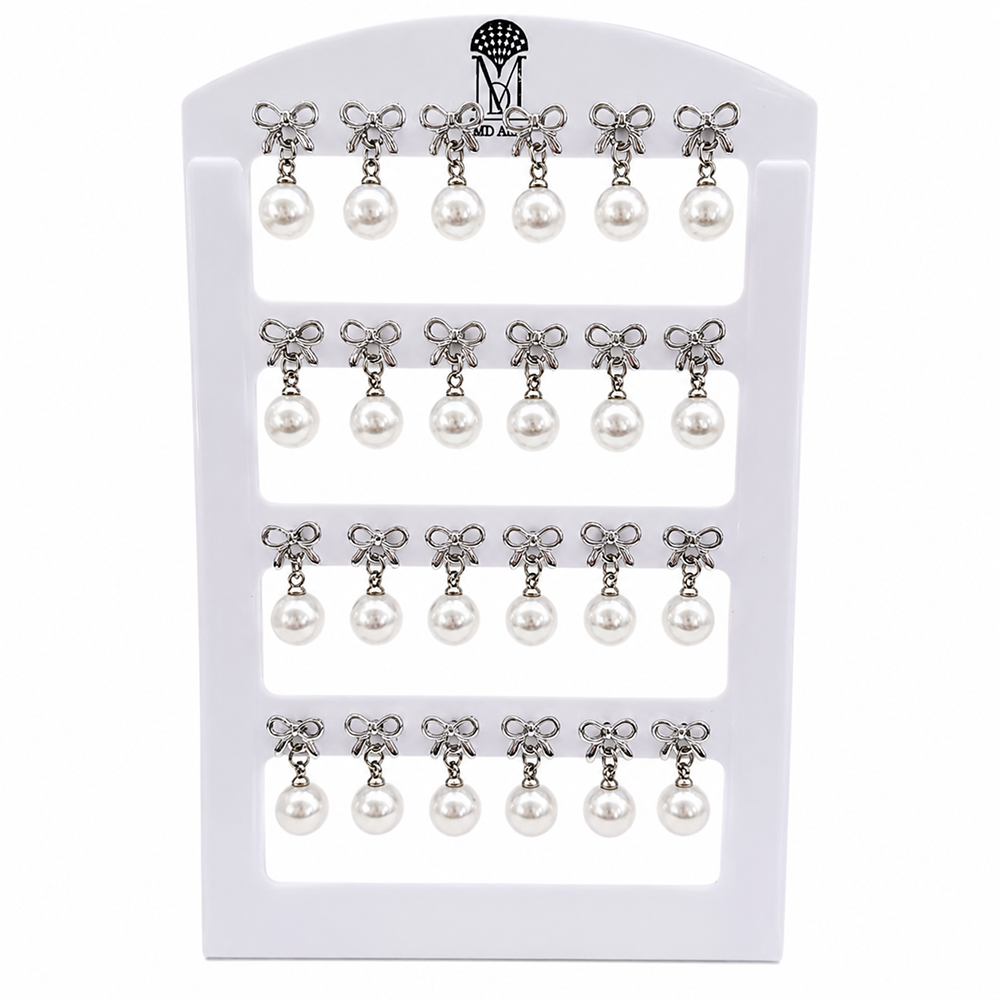 Urthn Cute Bow And Pearl Set Of 12 Studs Earrings Combo for Party Wear