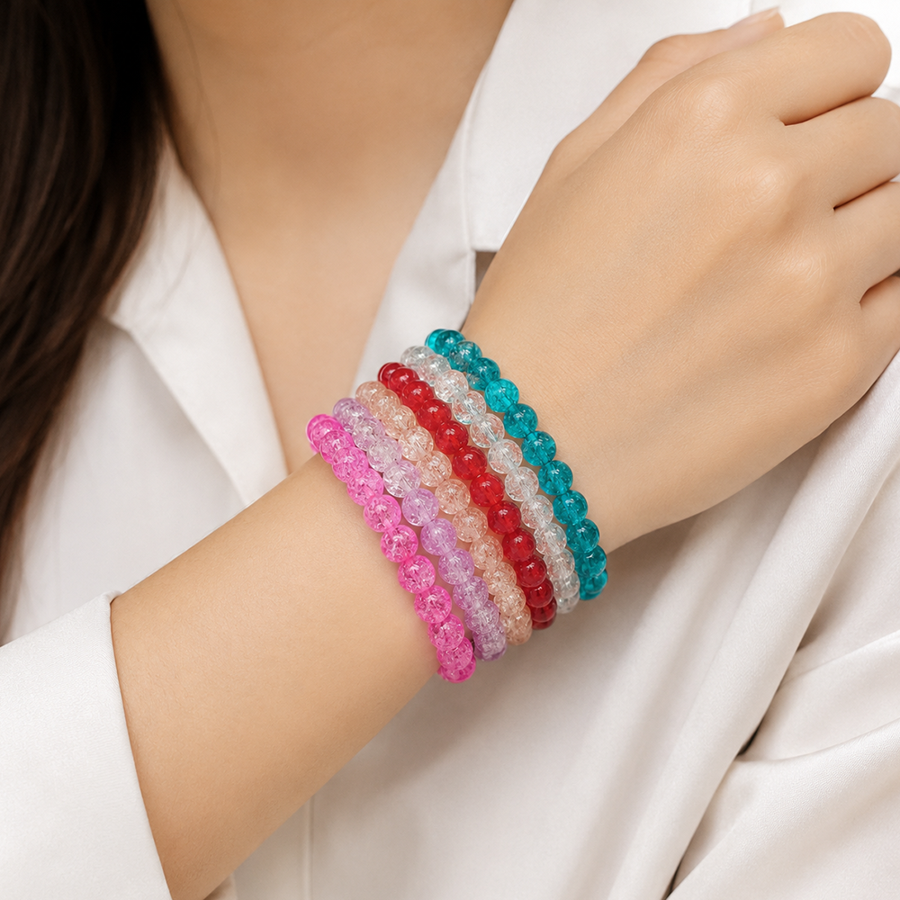 Urthn Colorful Crackle Glass Beads Bracelet  For Women & Girls (Assorted Color) (Set of 6)(Pack of 6)