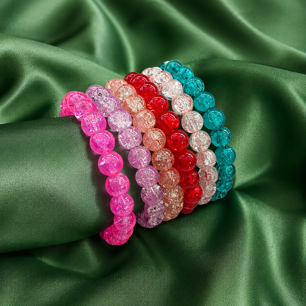 Urthn Colorful Crackle Glass Beads Bracelet  For Women & Girls (Assorted Color) (Set of 6)(Pack of 6)