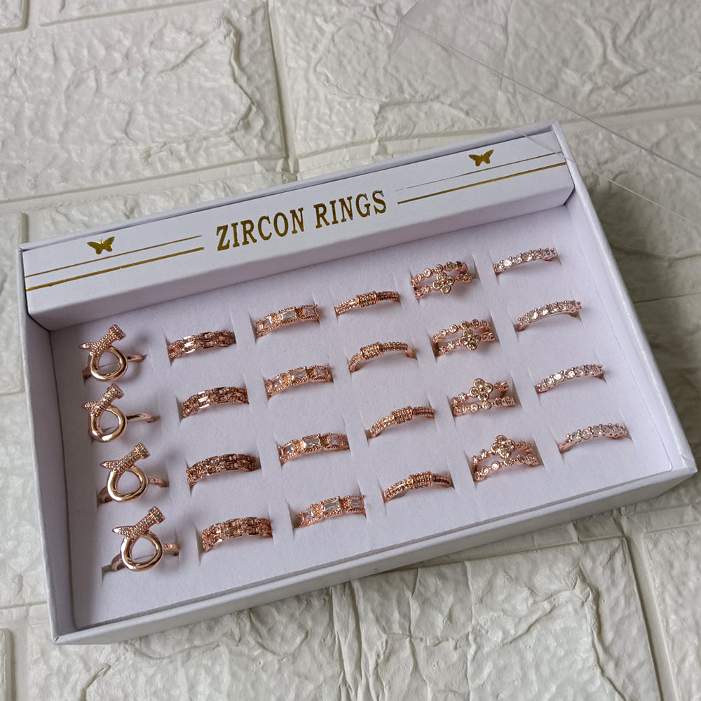 Urthn Premium Rose Gold Plated Assorted Design Crystal Stone Rings Set