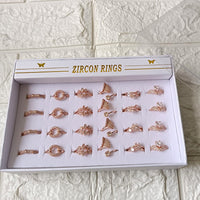 Urthn Premium Rose Gold Plated Assorted Design Crystal Stone Rings Set