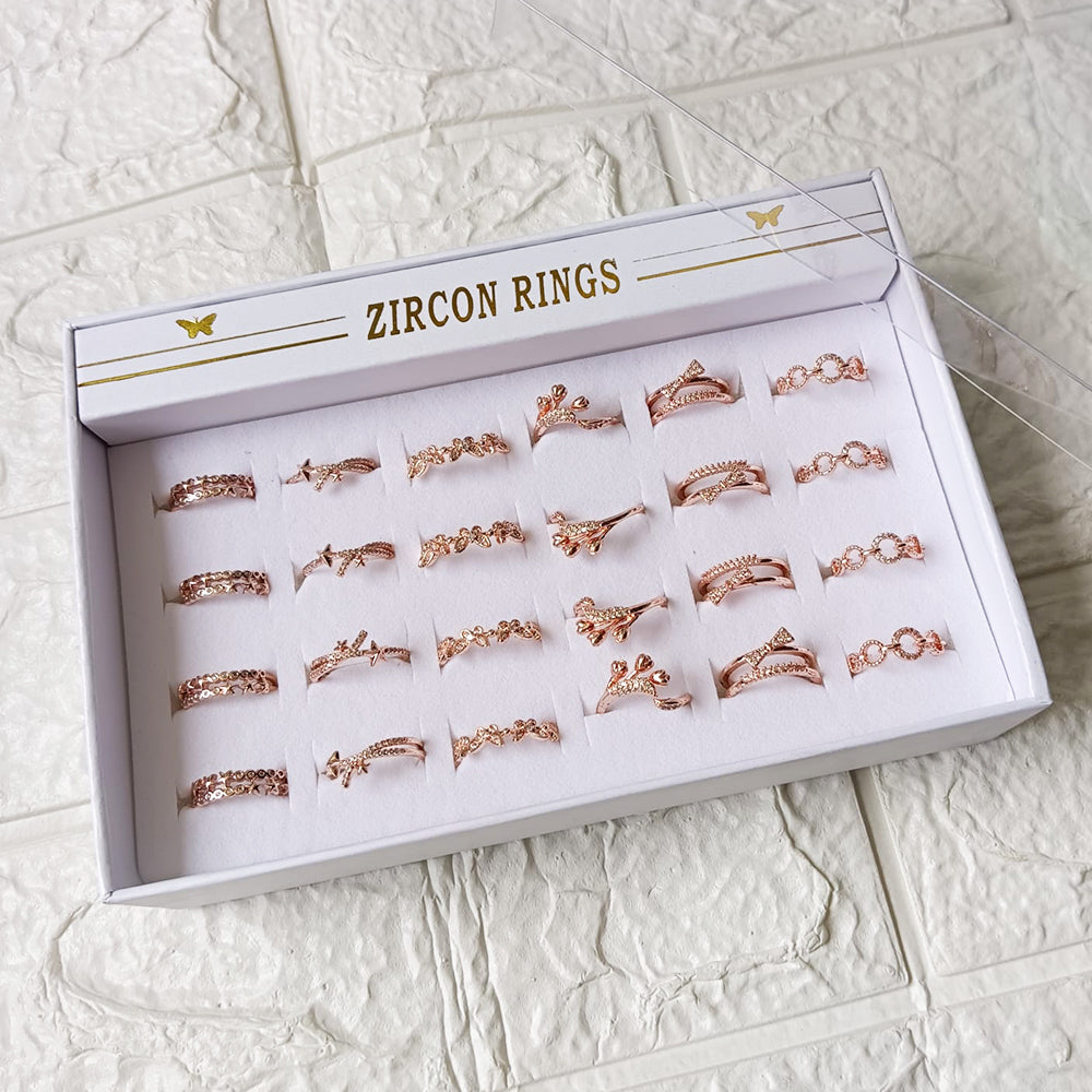 Urthn Premium Rose Gold Plated Assorted Design Crystal Stone Rings Set