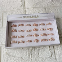 Urthn Premium Rose Gold Plated Assorted Design Crystal Stone Rings Set